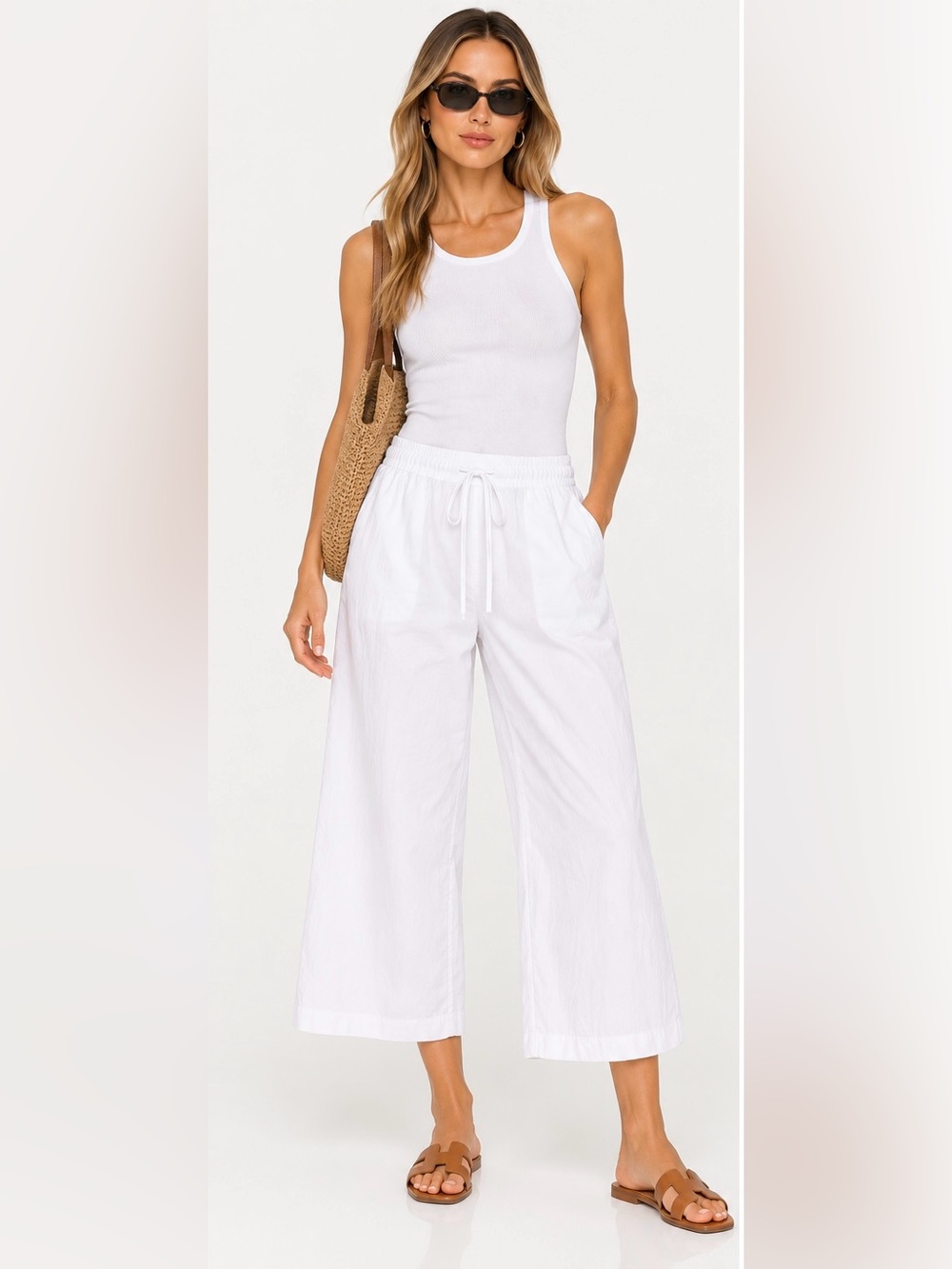 Yishu Studio White Cotton Wide Leg Drawstring Pants NWT